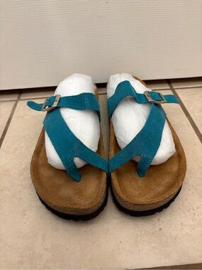 Naot Teal Strappy Suede Footbed Sandals